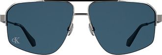 Calvin Klein Mens Modified Rectangle Metal Sunglasses - Grey