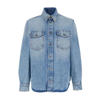 Versace Denim Shirts, male, Blue, Size: L Denim Shirt With Studs