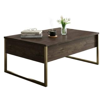Dmora Mesa De Caf&eacute; Canis, Mesa De Centro Baja, Revistero Para Sof&aacute;, Estante De La Sala De Estar, 90x60h40 Cm, Nogal Y Oro, Con Embalaje Reforzado - Dmora