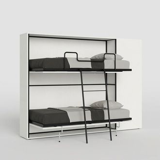 Itamoby Cama Litera Doble Abatible Blanca Moderna Con Armario Kando H
