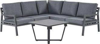 Beliani Juego De Muebles Esquineros Para Exterior De Aluminio Gris Oscuro Y Negro Mesa De Centro Cojines De Poli&eacute;ster 5 Plazas Vizzini