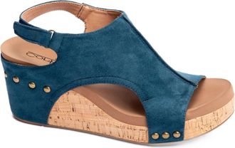 Corkys Footwear Womens Carley Wedge Sandal In Teal Faux Suede