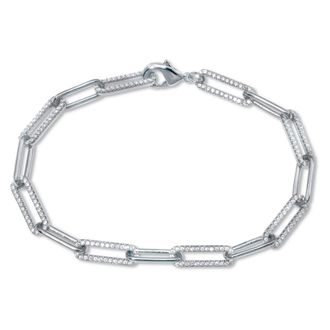 Palm Beach Jewelry 95 TCW Round Cubic Zirconia Silvertone Paperclip Link Bracelet 7.5-inch