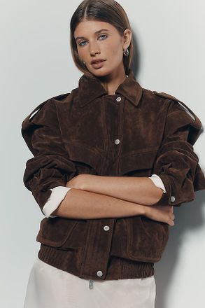Avec Les Filles Faux Suede Utility Bomber Jacket