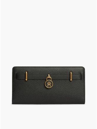 Tommy Hilfiger Womens Pebbled Leather Long Bifold Wallet - Black