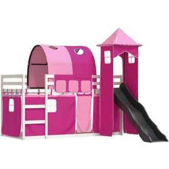 vidaXL Vidaxl - Litera Con Tobog&aacute;n Y Cortinas Rosa 90x190 Cm