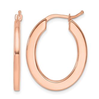 Diamond2Deal 14K Gold Polished 2.3mm Square Tube Oval Shape Hoop Earrings