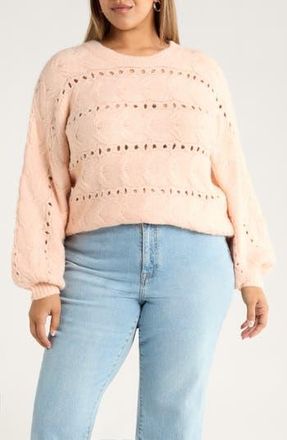 Treasure & Bond Cable Crewneck Sweater in Pink at Nordstrom Rack, Size 3X
