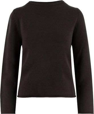 Allude Dark Brown Patterned Knit Crewneck Cashmere Sweater