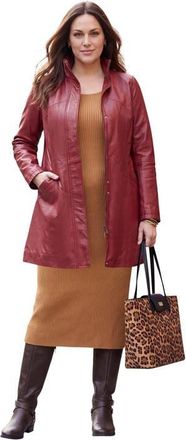 Jessica London A Line Zip Front Leather Jacket in Rich Burgundy at Nordstrom, Size 24