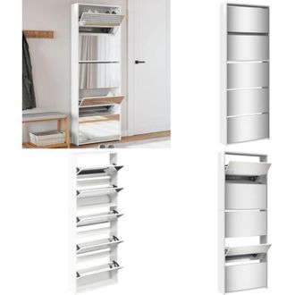 vidaXL Scarpiera con Specchio a 5 Livelli Bianco Lucido 63x17x169,5 cm - Scarpiera con specchio - Scarpiera moderna