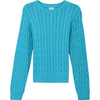 Vivid Cable Knit Ribbed Neck Sweater in Malibu Blue at Nordstrom, Size X-Small