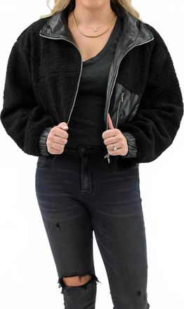 HYFVE Faux Leather Collar Sherpa Crop Jacket In Black