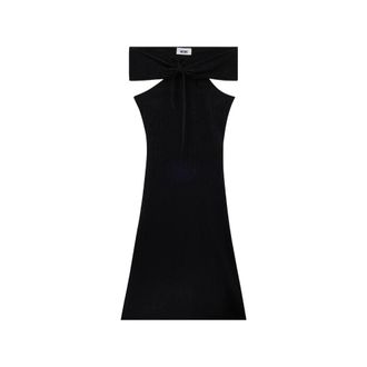 GCDS Gowns, female, Black, Size: XS Long Crochet Dress with Logo