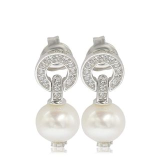 Suzy Levian Sterling Silver Pearl & White Sapphire Circle Earrings