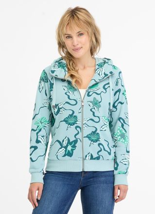 Ragwear Sweatjacke RAGWEAR FLLAWIA PRINT, Damen, Gr. L (40), blau (aqua), Sweatware, Obermaterial: 70% Baumwolle, 30% Polyester, bedruckt, regular fit h&uuml;ftbed