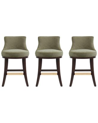 Manhattan Comfort Set Of 3 Lucia Chenille Counter Stools With Beech Wood Legs