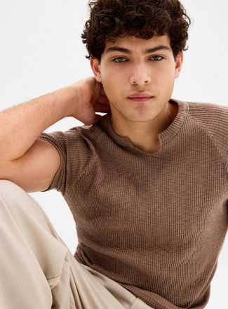 Le 31 Mens Ribbed jersey slit-neck T-shirt Imported from Seoul