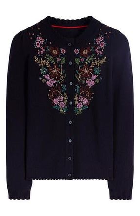 Boden Bead Embellished Cardigan in Navy Floral Embellishment at Nordstrom Rack, Size Medium