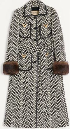Valentino Cappotto In Panno Motivo Fauve Eclat Animalier Donna BURRO/NERO 36