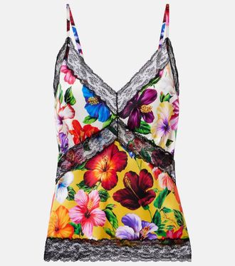 Dolce & Gabbana Floral lace-trimmed silk-blend camisole