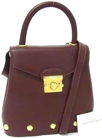 Ferragamo Brown Leather Handbag Shoulder Bag Tote Bag (Pre-Owned)