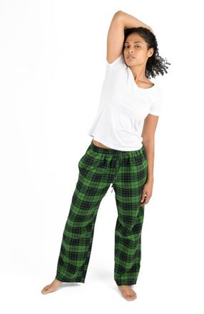 Leveret Womens Cotton Flannel Holiday Pajama Pants in Plaid Black & Green at Nordstrom, Size 5X-Large