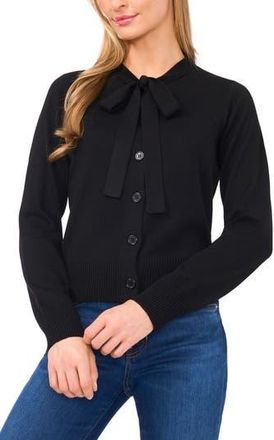 CeCe by Cynthia Steffe Tie Neck Cardigan in Rich Black at Nordstrom Rack, Size Medium