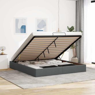 Berkfield Home Ottoman Bed Frame without Mattress Dark Grey Super King Fabric