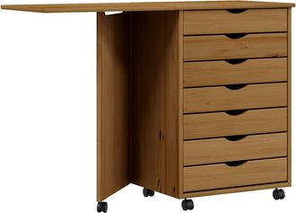 vidaXL Vidaxl - Cajonera Con Ruedas Y Escritorio Moss Madera Pino Marr&oacute;n Miel
