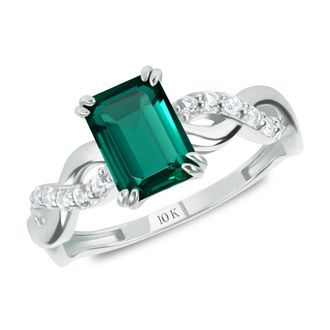 MAX + STONE Solid 10k Yellow or White Gold Emerald Cut Birthstone Rings with Twisted Band