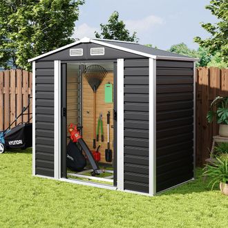 Living and Home 4X7FT Outdoor Metal Garden Storage Shed in Black