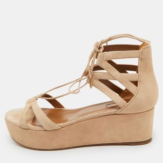 Aquazzura Beige Suede Beverly Hills Platform Sandals