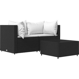vidaXL Set Divani da Giardino 3 pz con Cuscini Nero in Polyrattan vidaXL