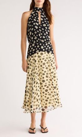 Staud Camryn Mixed Print Colorblock Dress in Ditsy Multi at Nordstrom, Size 16