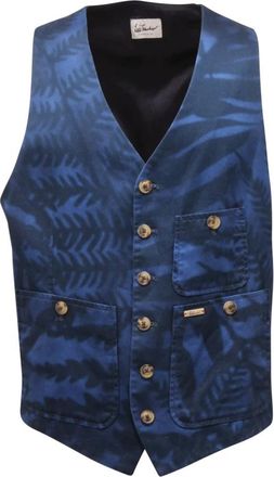 Luis Trenker Gedrukte Foliage Vest in Donkerblauw - Heren - Bodywarmers - Blauw - L - Jassen
