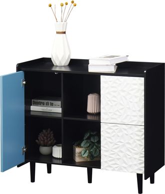 STILVORA Aparador Con 2 Cajones, 2 Compartimentos Abiertos Y 2 Puertas, Estilo Moderno, En Mdf, Negro Y Azul, 90&times;40&times;80 Cm