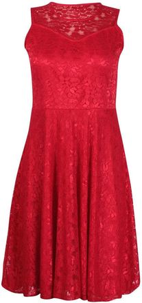 Generic MMK Womens Vintage Floral Lace Flare Skater Swing Dress - Ladies Sleeveless Floral Lace Round Neck Cocktail Party Wedding Dress (Red, 20)