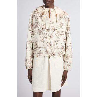 Moncler Nepeta Hooded Floral Brocade Jacket in Print at Nordstrom, Size 00