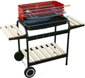 Trade Shop Trade Shop - Barbecue Trolley A Carbonella In Metallo E Legno Bbq Braciere Portatile Ripiani