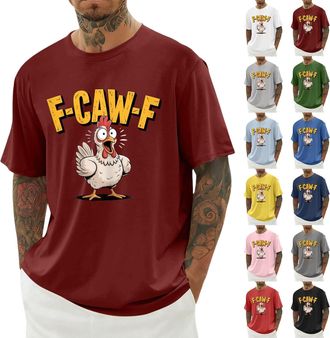 Generic F-CAW-F Shirts Mens Funny Scream Chicken Humor T-Shirt Mens Short Sleeve Crew Neck Halloween Tops Casual Loose F-CAW-F Tshirt Plus Size( 02-10, XXL)