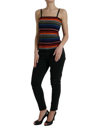 Dolce & Gabbana Womens Multicolor Stripes Spaghetti Strap Tank Top Cotton Polypropylene