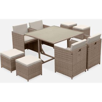 Sweeek Set tavolo da giardino in resina intrecciata con 4-8 posti
