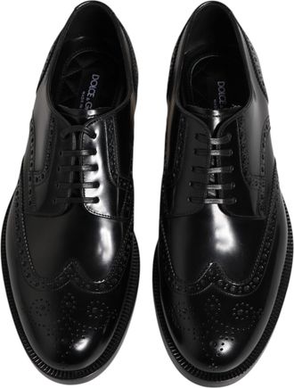 Dolce & Gabbana Mens Black Leather Derby Wingtip Formal Shoes Calfskin