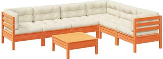 vidaXL Set De Sof&aacute;s Jard&iacute;n 7 Pzas Con Cojines Madera Pino Marr&oacute;n Cera Vidaxl