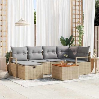 vidaXL Vidaxl - Conjunto De Sof&aacute; De Jard&iacute;n Con Coj&iacute;n 7 Pcs Beige Polirat&aacute;n