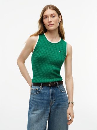 Tommy Hilfiger Womens Tipped Cable Knit Sweater Vest - Nouveau Green - XXL