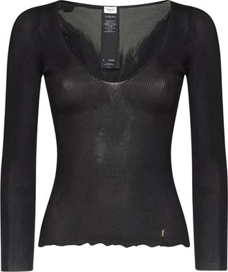 Saint Laurent V-neck Truien - Dames - V-hals truien - Zwart - M - Truien & Vesten