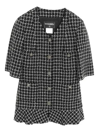 Chanel 1986-1988 button tweed jacket - women - Cotton/Wool - 36 - Black