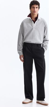 H&M Relaxed Fit Cotton And Lyocell Tailored Trousers in Black at Nordstrom, Size 42